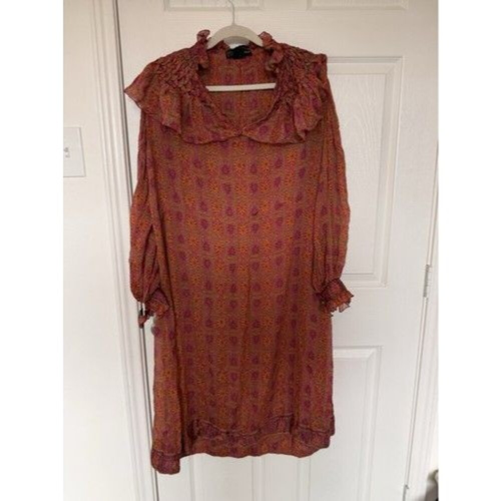 Vintage 1970s Judith Ann for Heiser-Egan Women's Silk Floral Ruffle Dress S